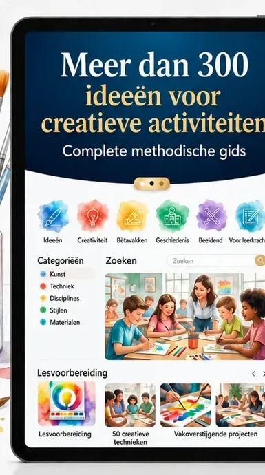 Tablet screen showing the platform’s start page with category icons, a search box and lesson-preparation tiles
