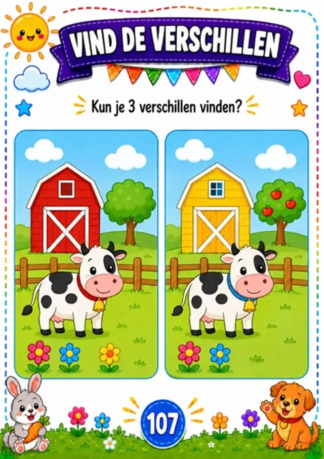 Worksheet “Vind de verschillen” comparing two farm pictures